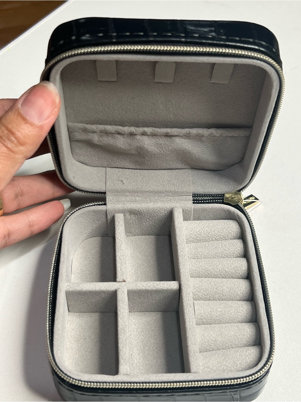 Compact Black Travel Jewelry Organizer with Ring Roll